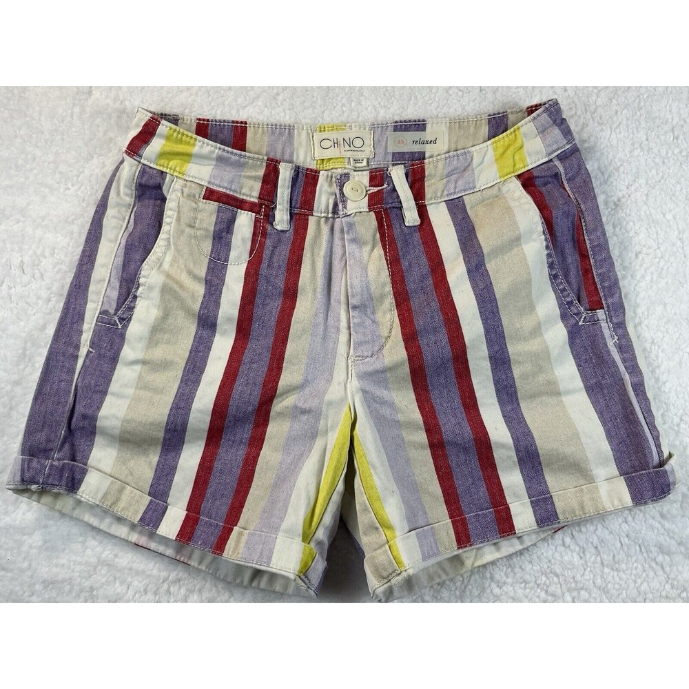 Chino by Anthropologie Shorts Womens Sz 25 Striped Relaxed Preppy Breathable